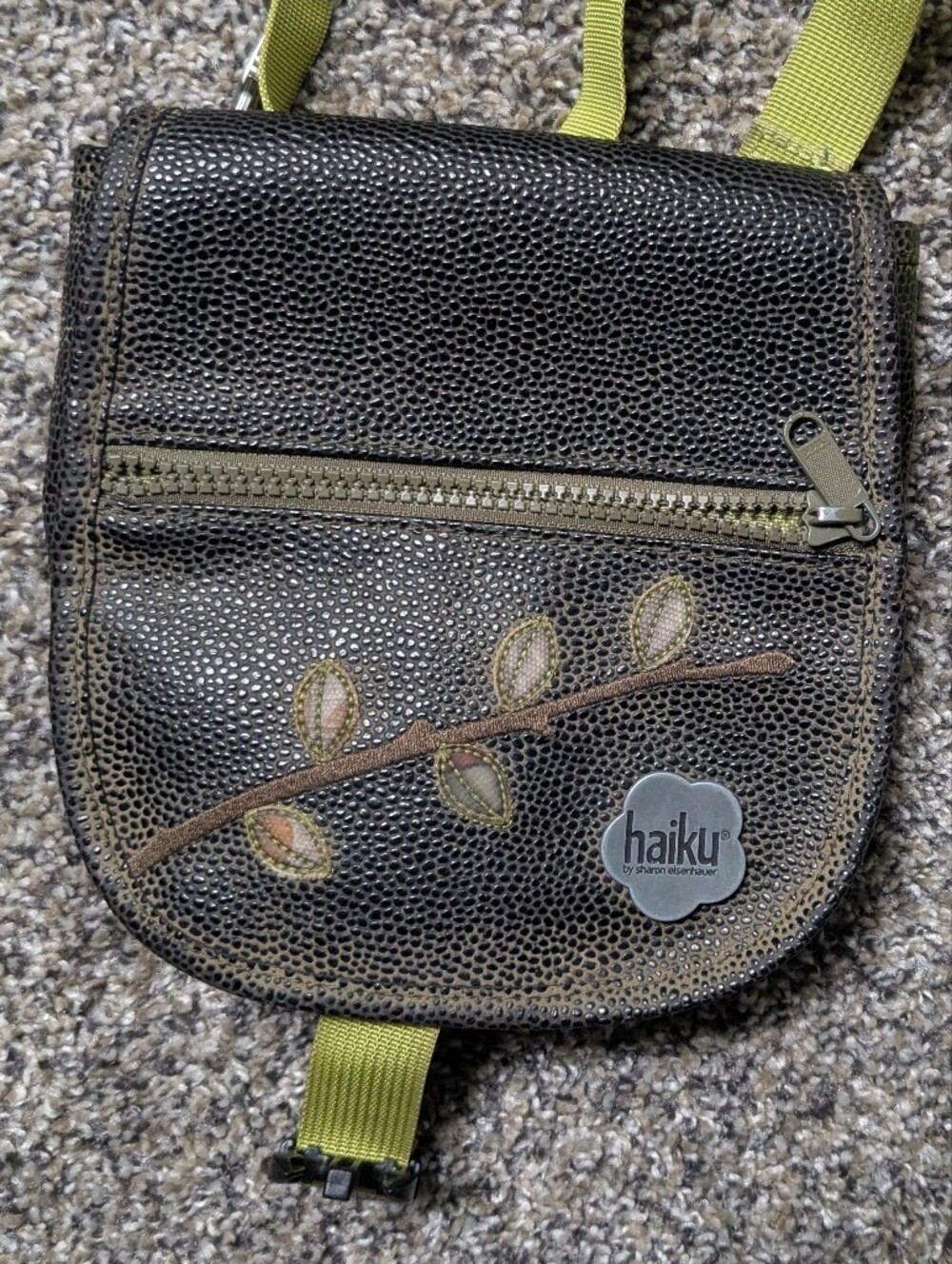 Haiku Olive Green and Brown Leaf-Accent Crossbody Belt Bag